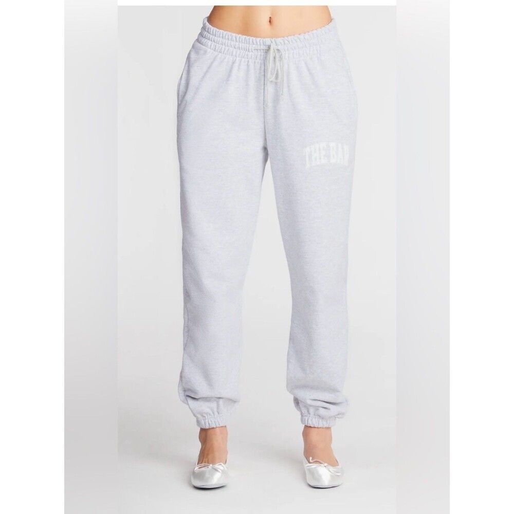 The Bar VARSITY SWEATPANTS LT HEATHER GREY / WHITE
